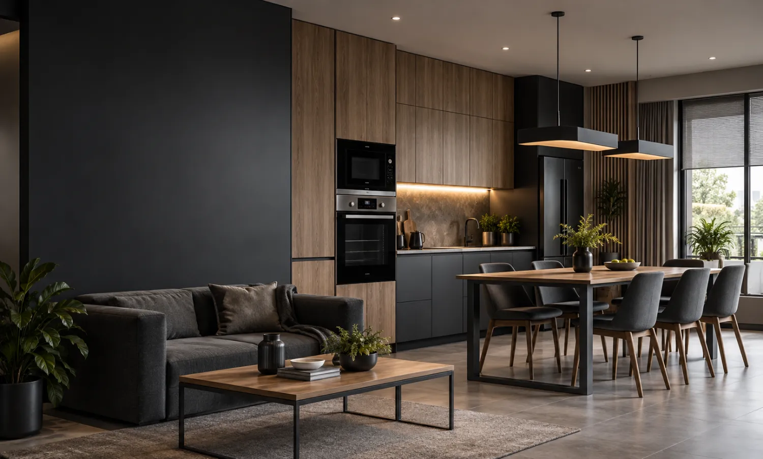 Home interior with kitchen appliances